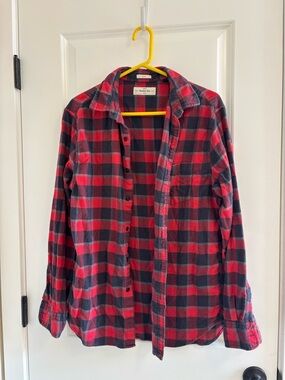 Men's Red and Black Plaid Button-Down Shirt
